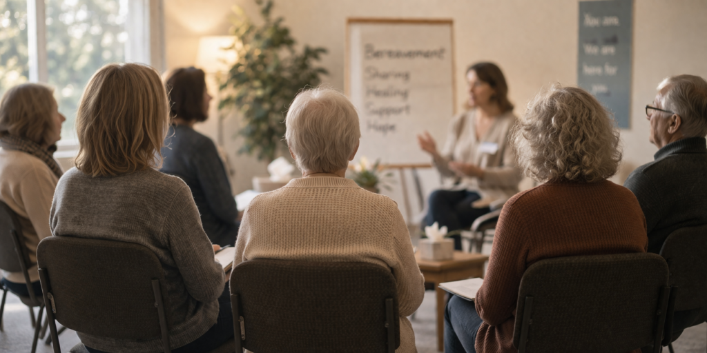 Support group gathering with facilitator